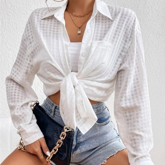 New white button long sleeve top - Picture 4 of 7